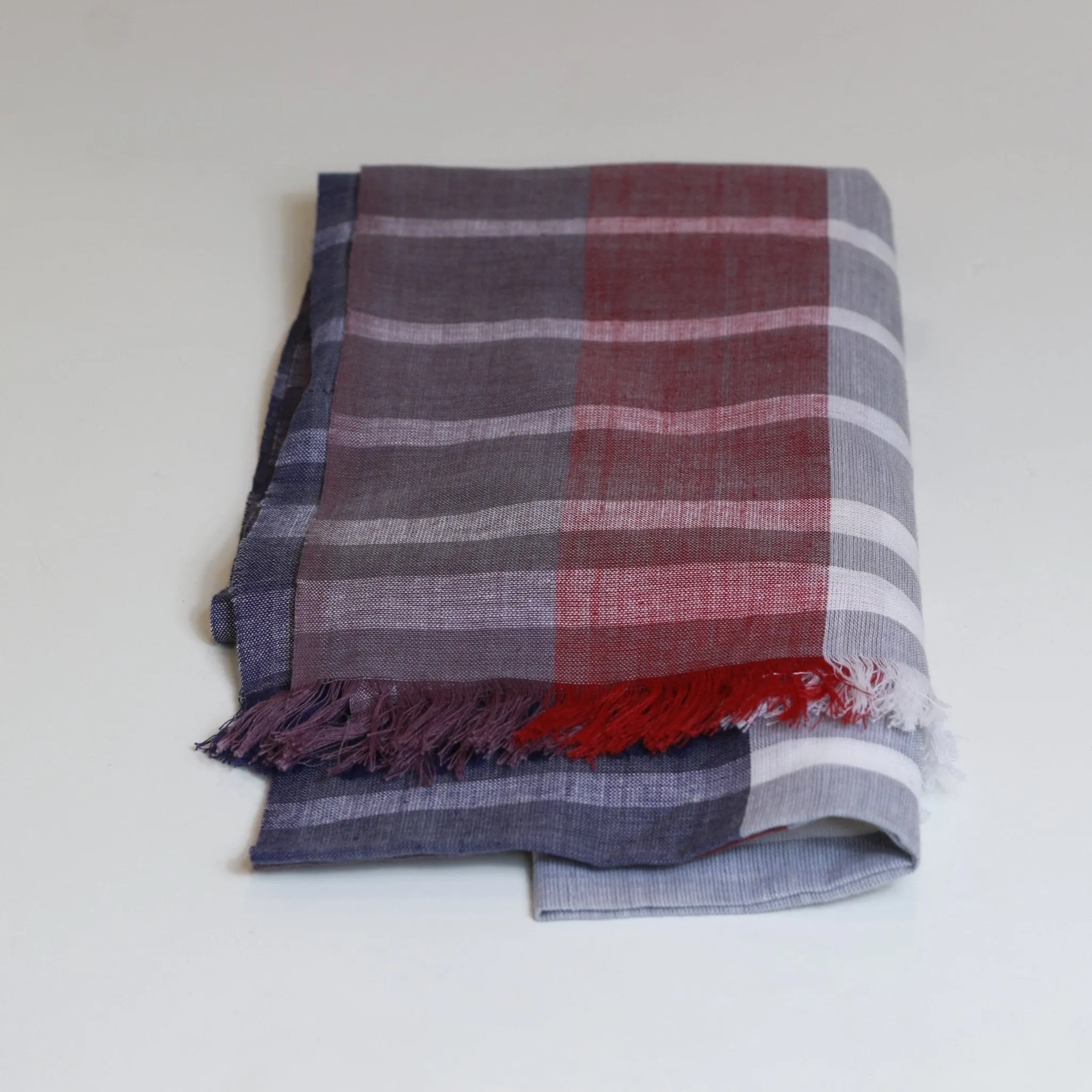 Nine yaks Cotton scarf - Purple, red stripe