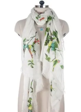 Nine Yaks White Bird Cotton Shawl