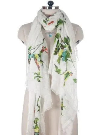 Nine Yaks White Bird Cotton Shawl