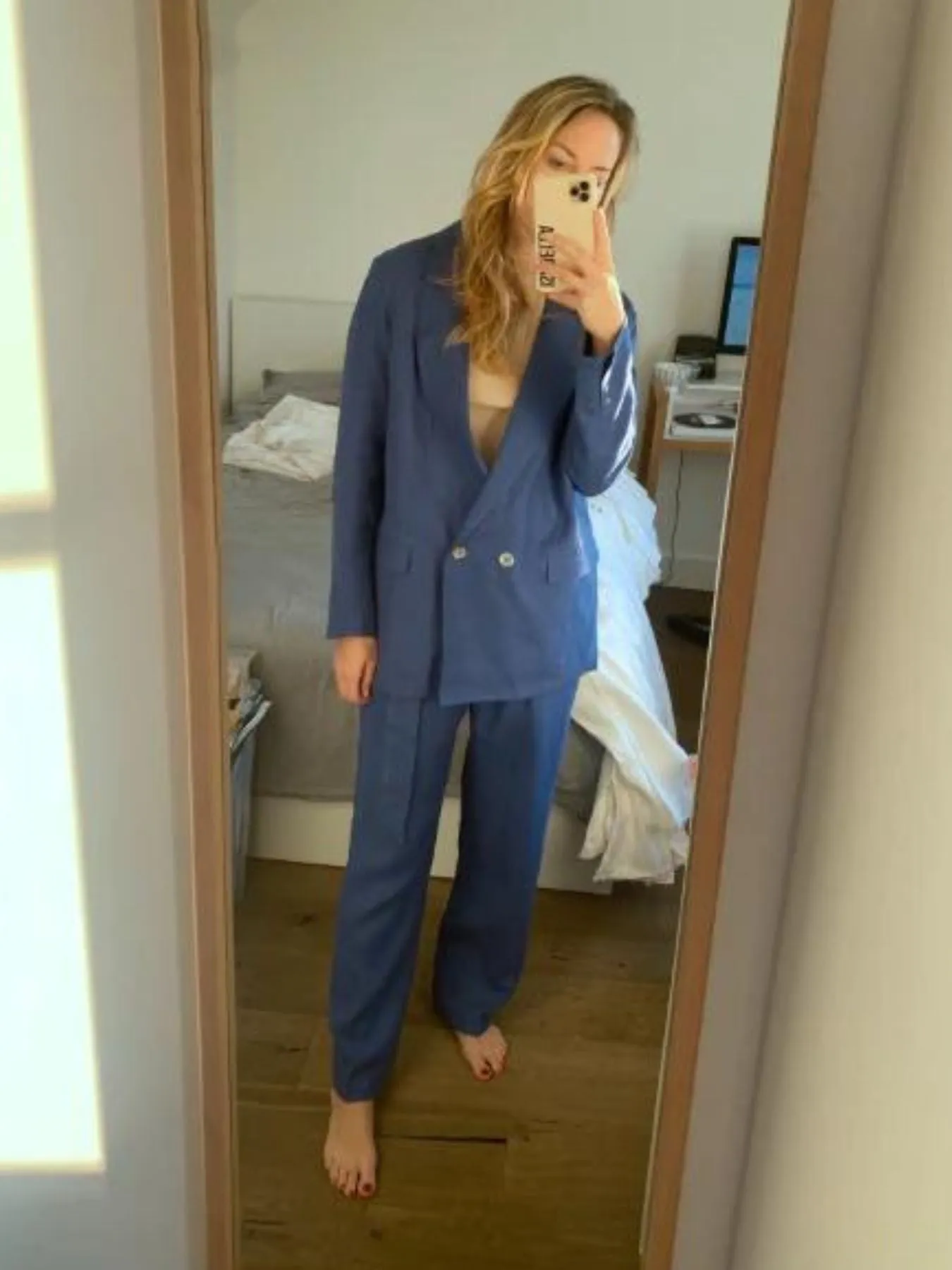 Nomade Linen Suit Trousers, Blue