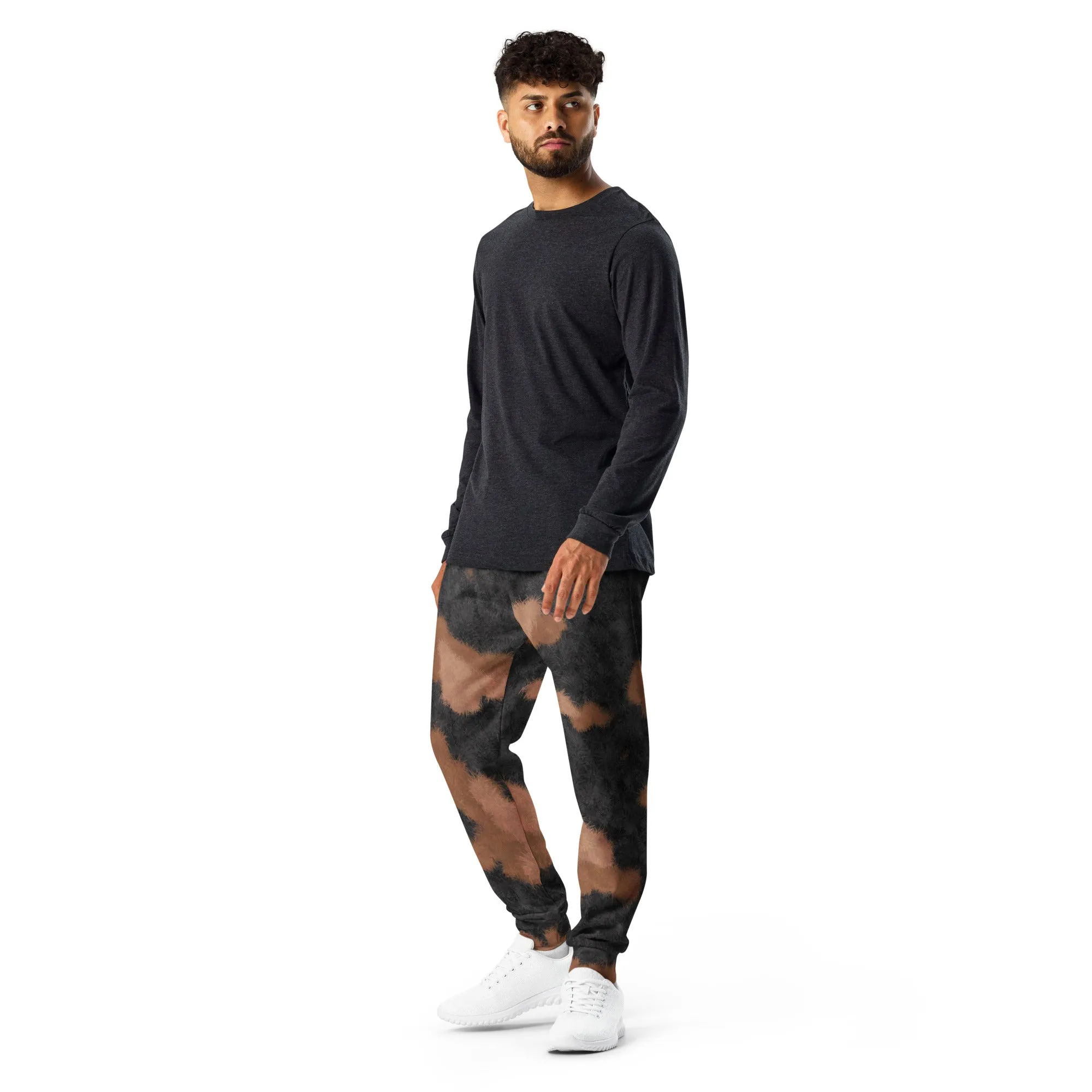 Patched Tortoiseshell Fur Print Men's Slim Fit Joggers