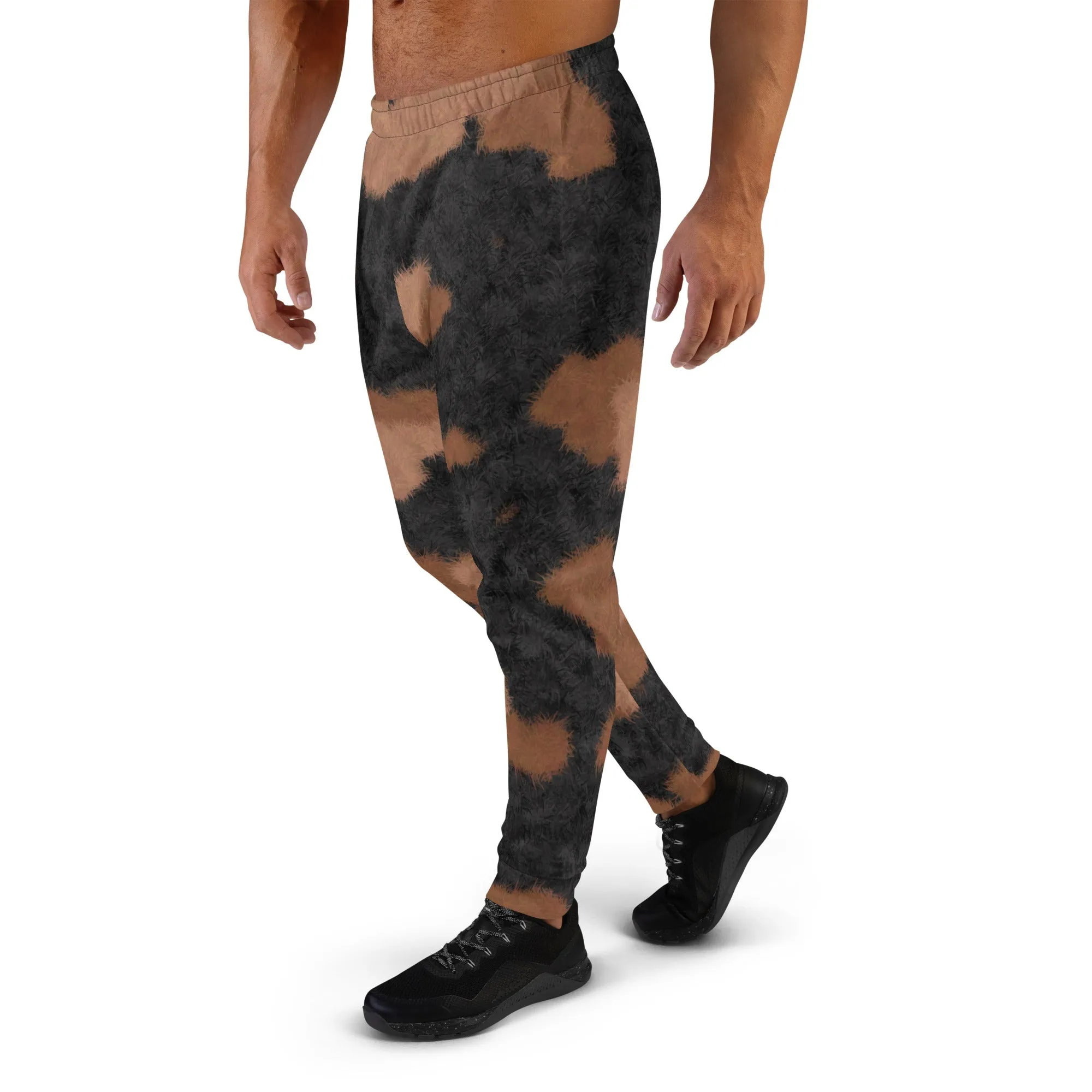 Patched Tortoiseshell Fur Print Men's Slim Fit Joggers