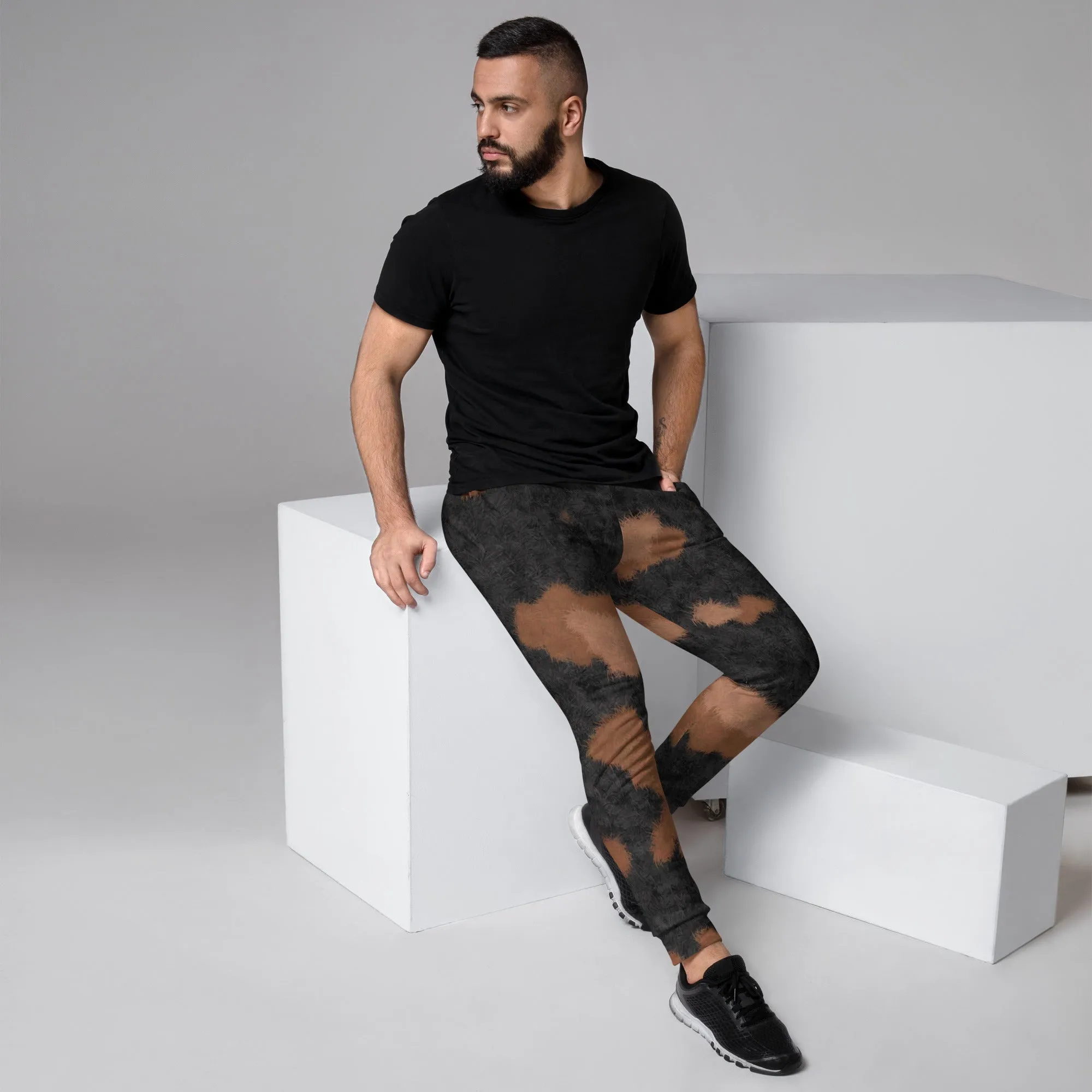 Patched Tortoiseshell Fur Print Men's Slim Fit Joggers