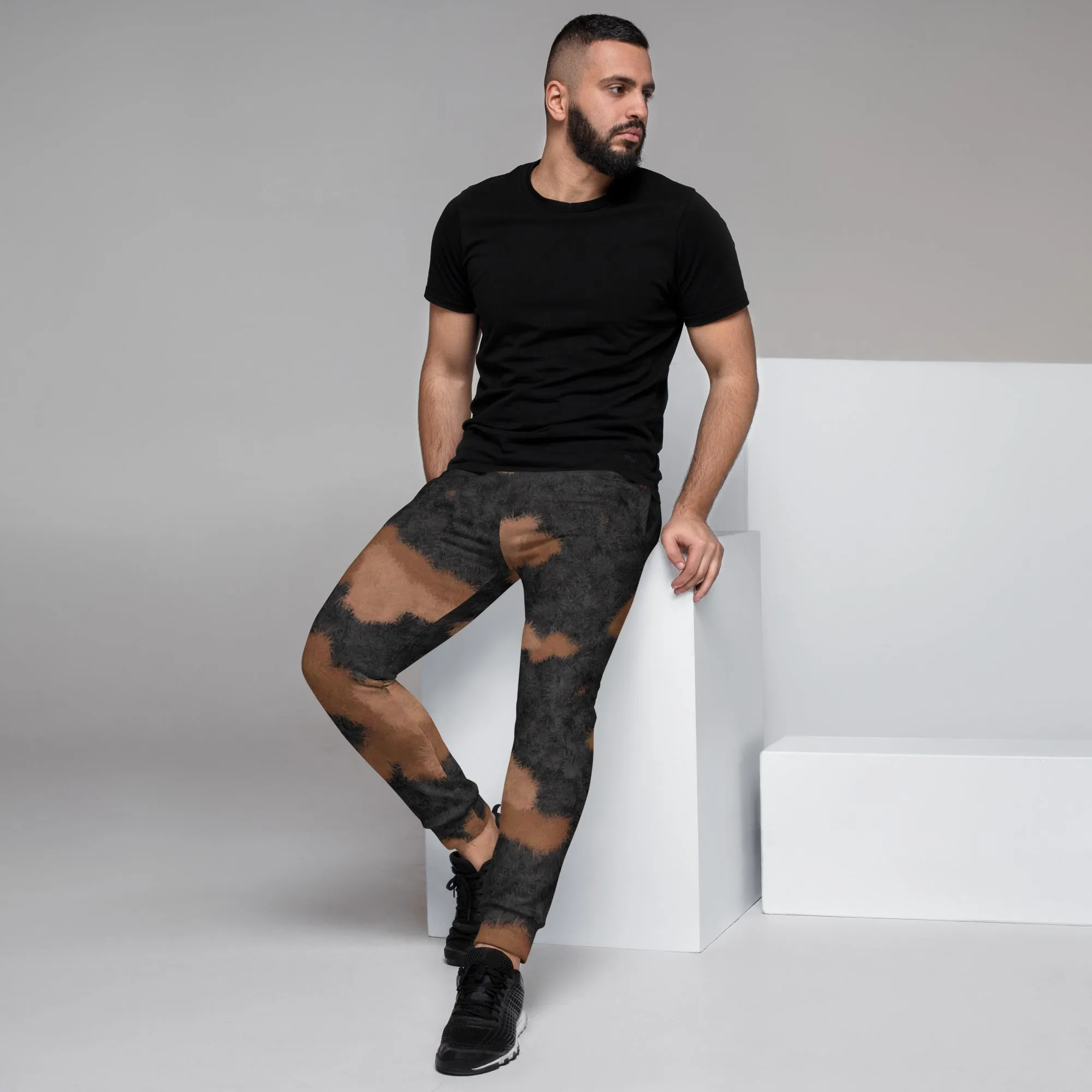 Patched Tortoiseshell Fur Print Men's Slim Fit Joggers