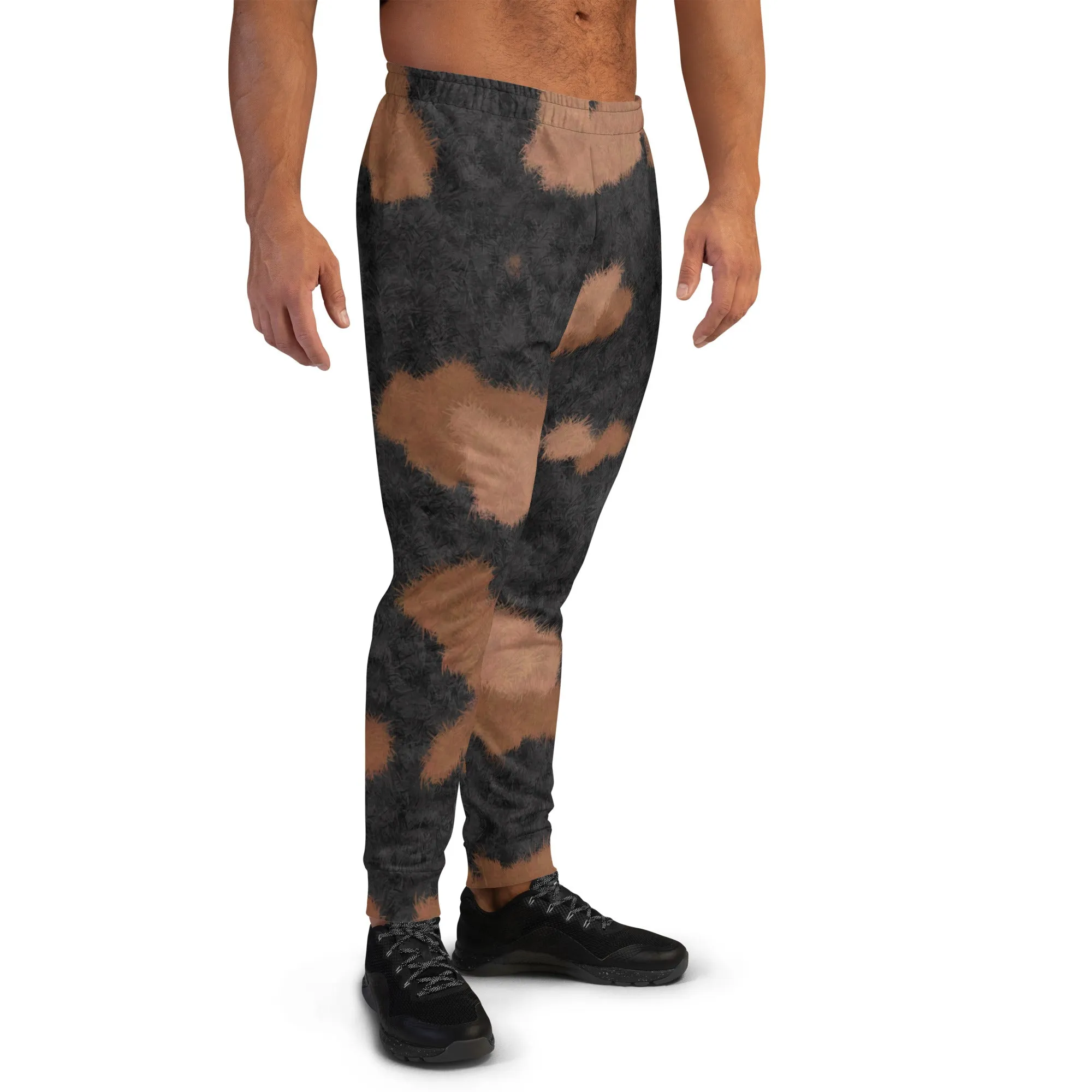 Patched Tortoiseshell Fur Print Men's Slim Fit Joggers