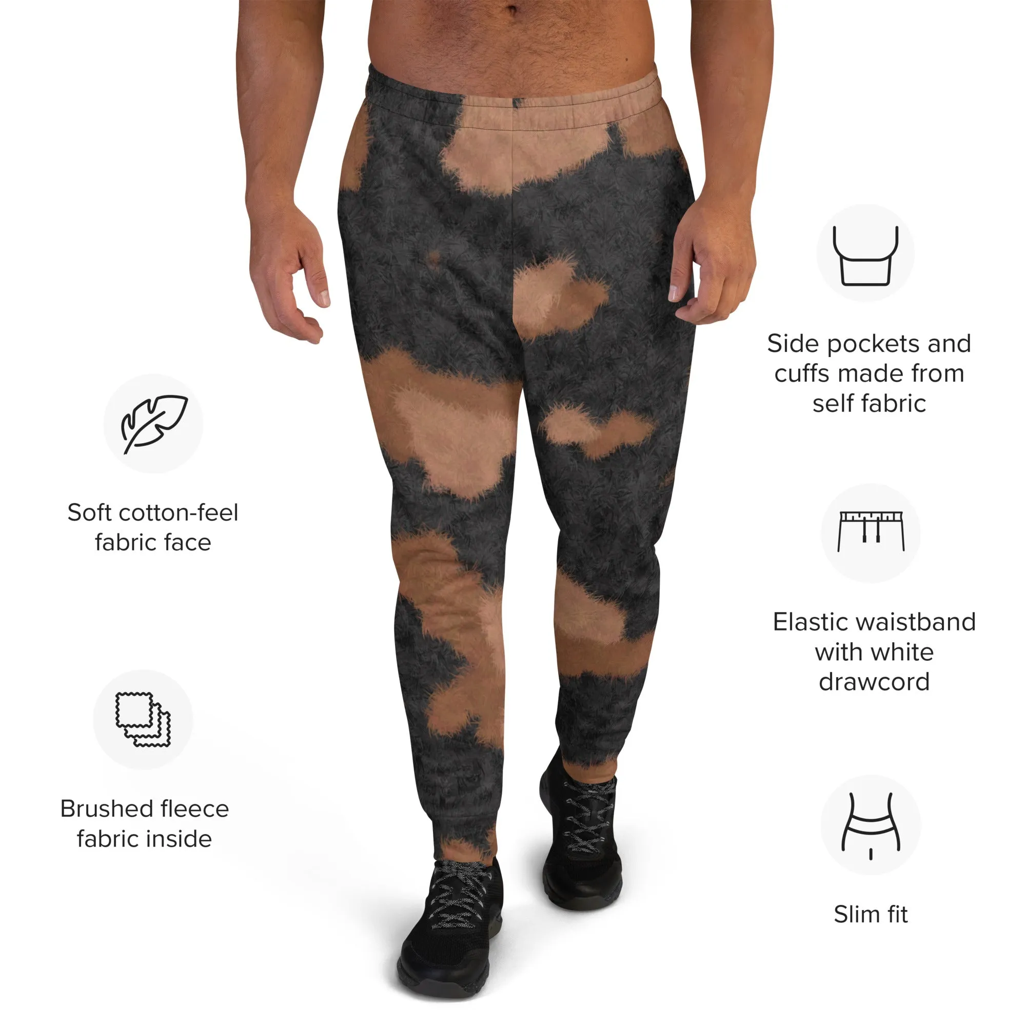 Patched Tortoiseshell Fur Print Men's Slim Fit Joggers