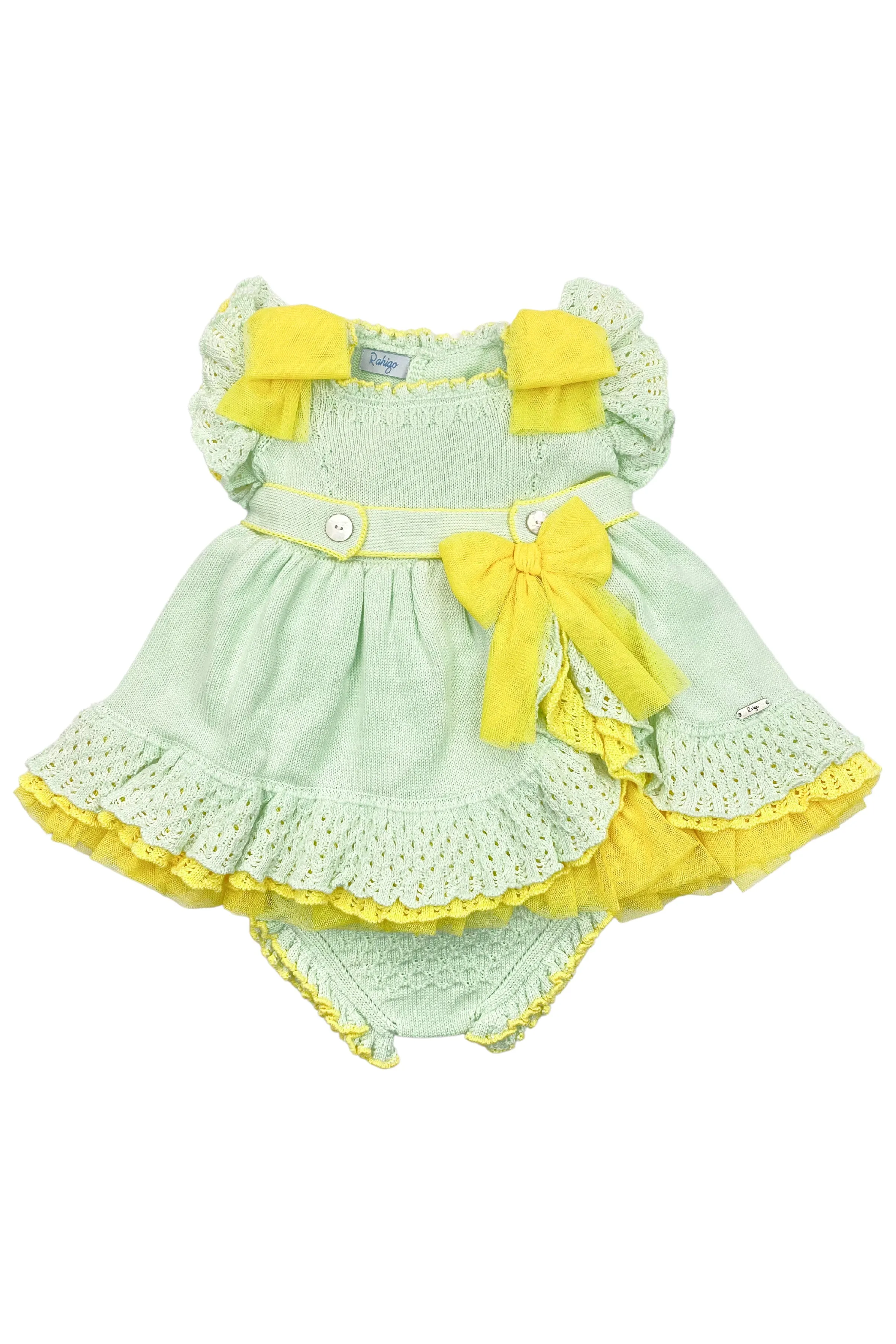 "Beatrice" Mint & Yellow Knit Tulle Dress & Bloomers
