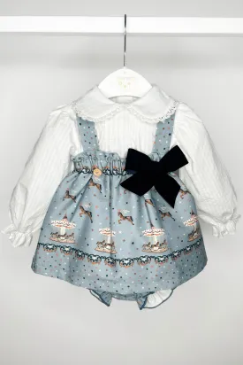 "Isadora" Blue Carousel Pony Pinafore Dress Set