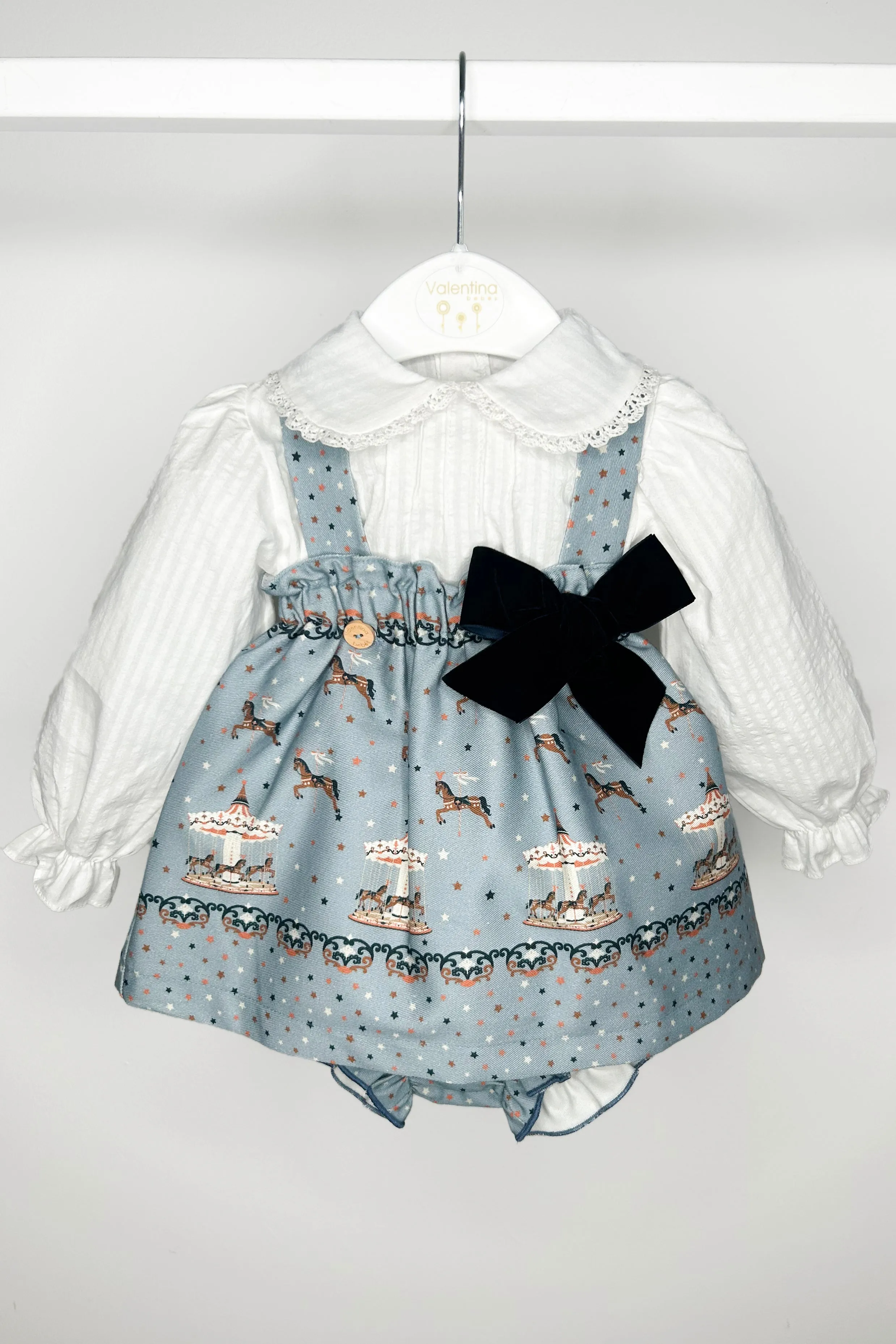 "Isadora" Blue Carousel Pony Pinafore Dress Set