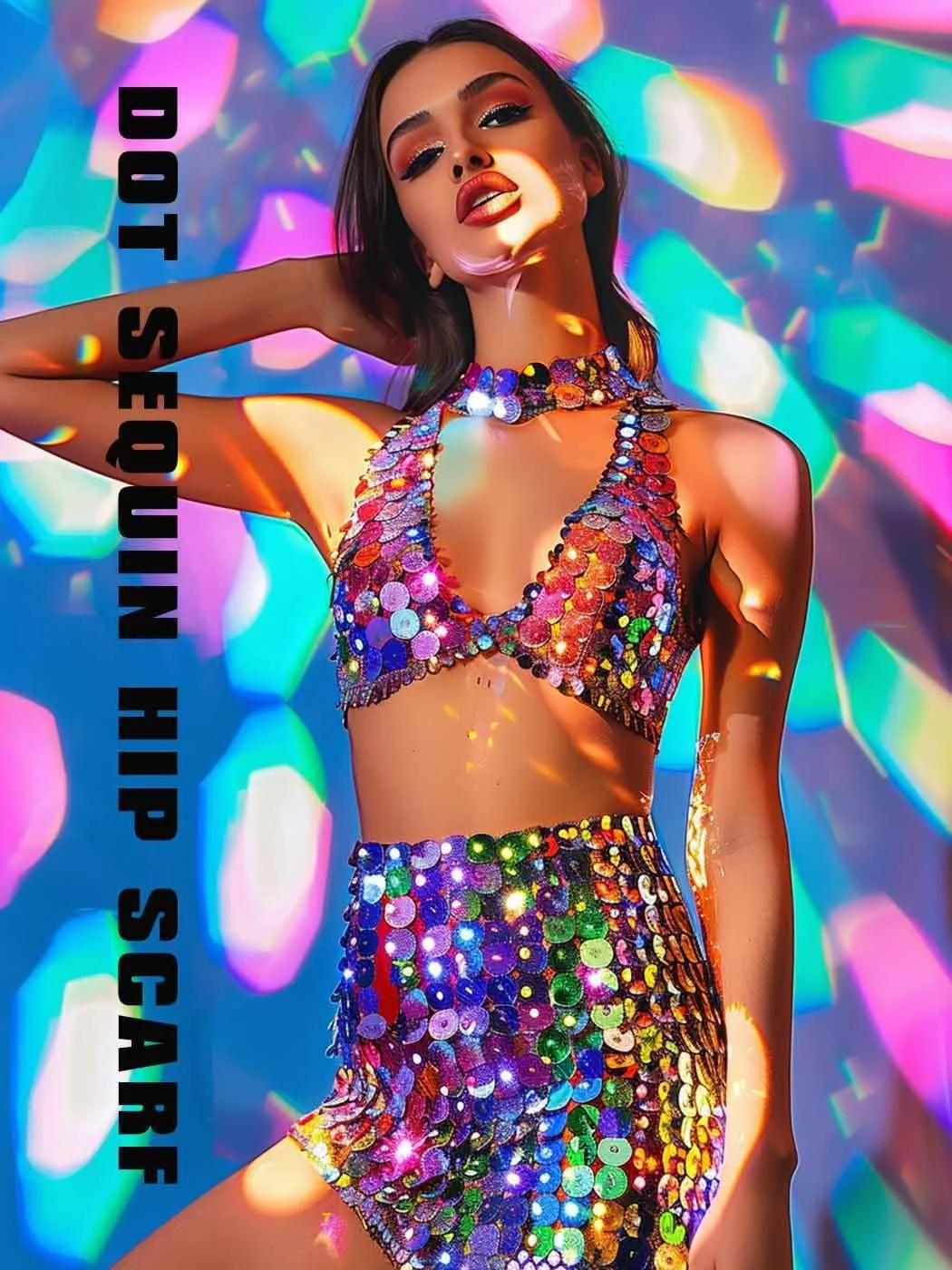 REETAN Sequin Fringe Skirt Belly Dance Hip Scarf for Women
