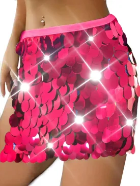 REETAN Sequin Fringe Skirt Belly Dance Hip Scarf for Women