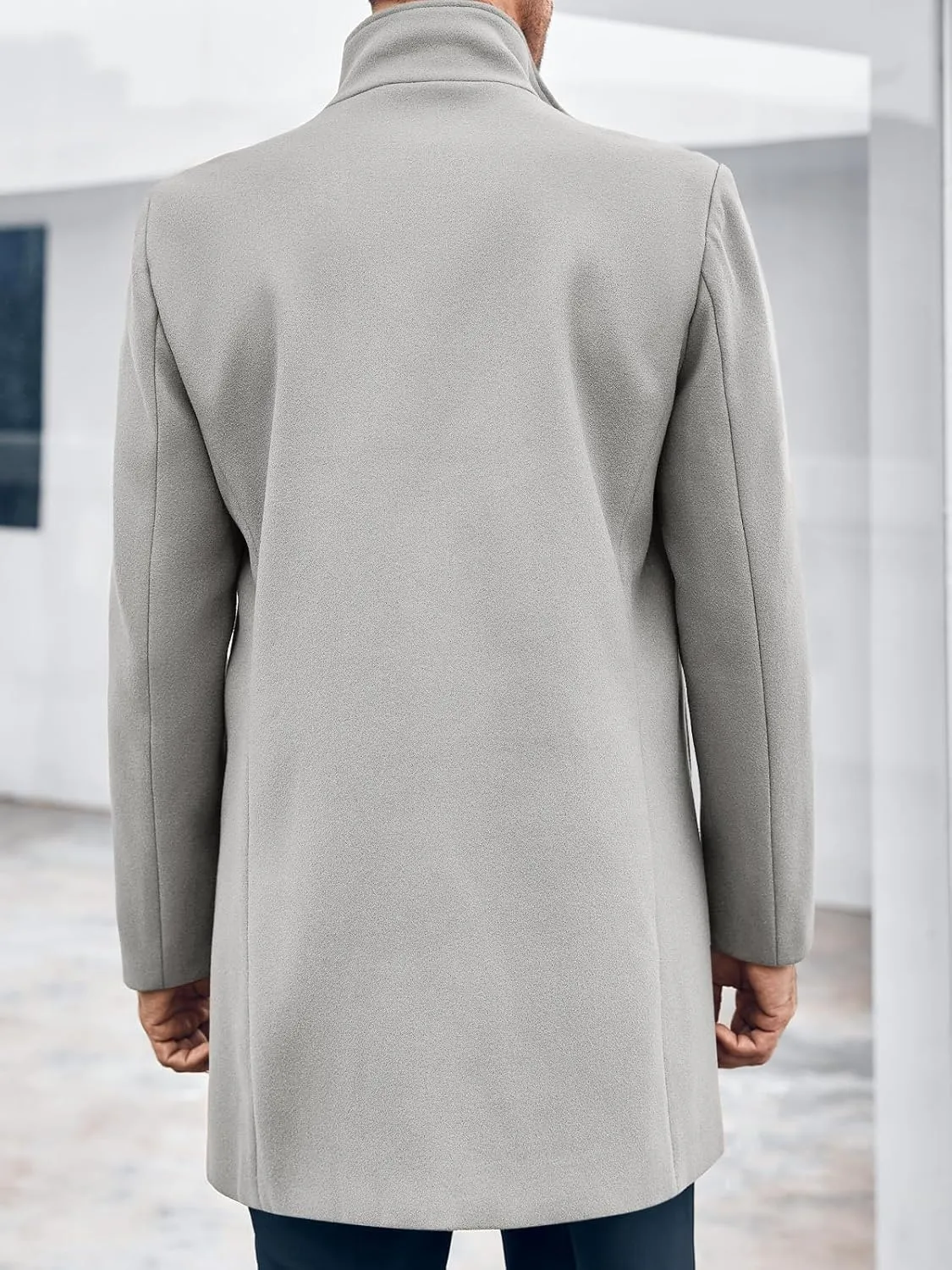 Runcati Mens Mid Long Trench Coat Winter Double Breasted Pea Coat Casual Business Warm Overcoat