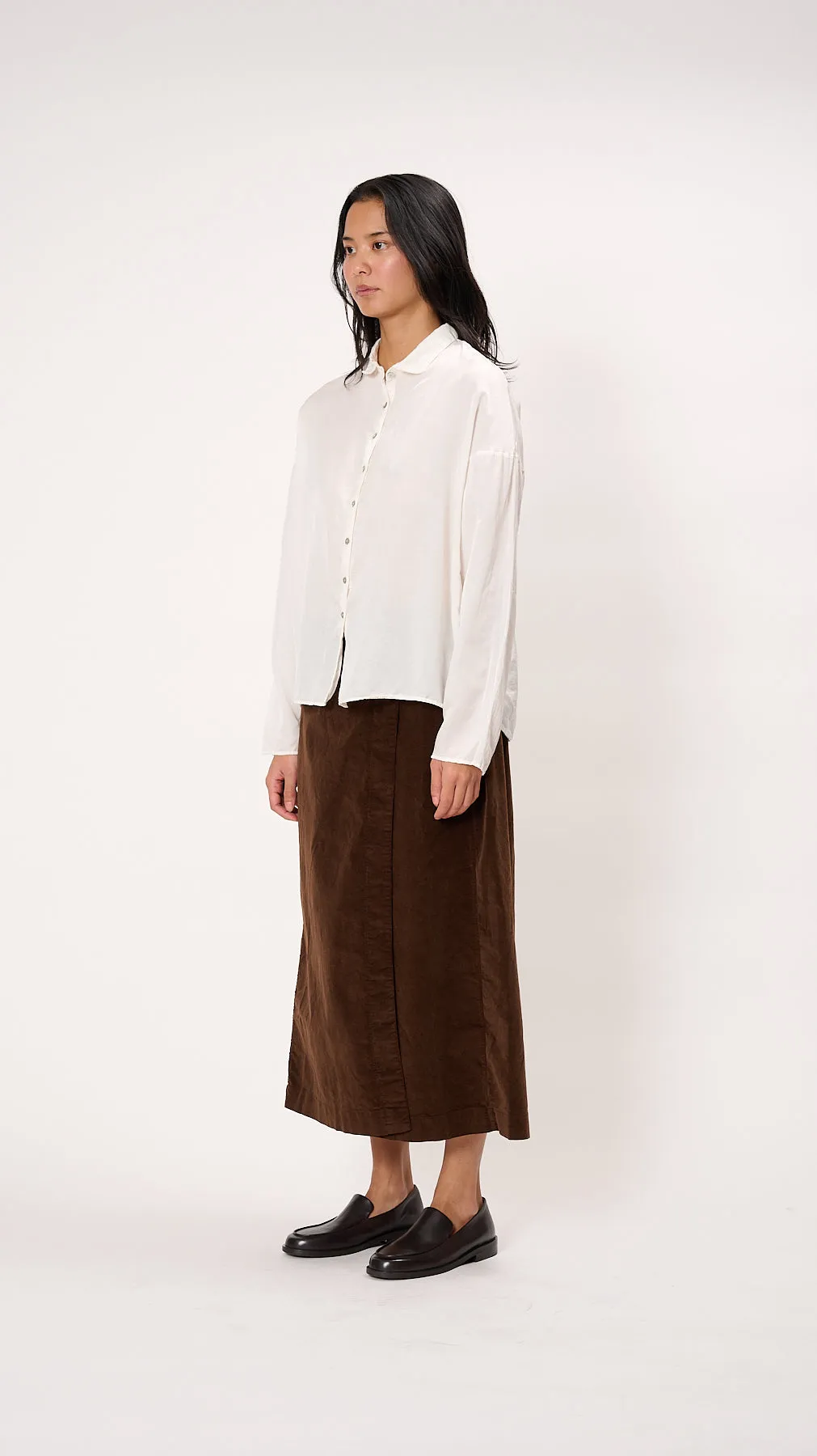 Silk Short Collar Shirt in Milk