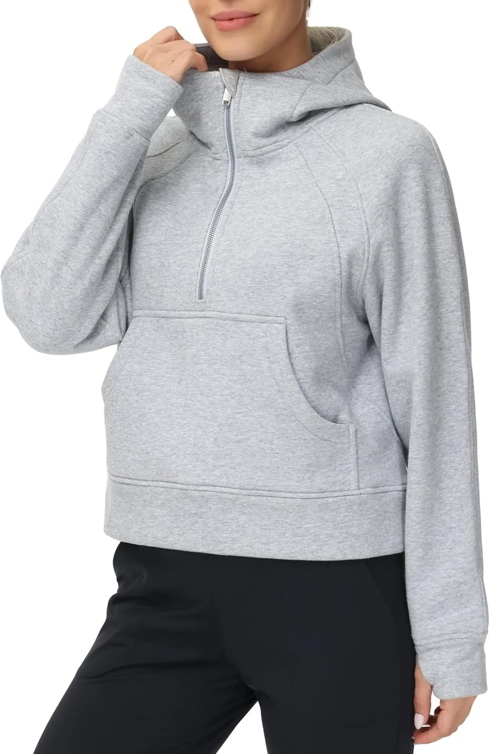 THE GYM PEOPLE Womens' Hoodies Half Zip Long Sleeve Fleece Crop Pullover Sweatshirts with Pockets Thumb Hole