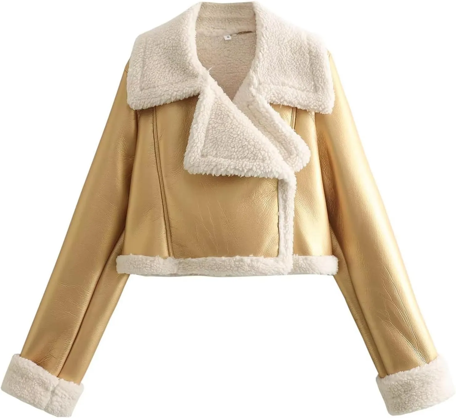 Uillui Women's Faux Shearing Fur Lined Leather Jacket Warm Thick Winter Coat Sherpa Lined Short Moto Biker Short Crop Coats