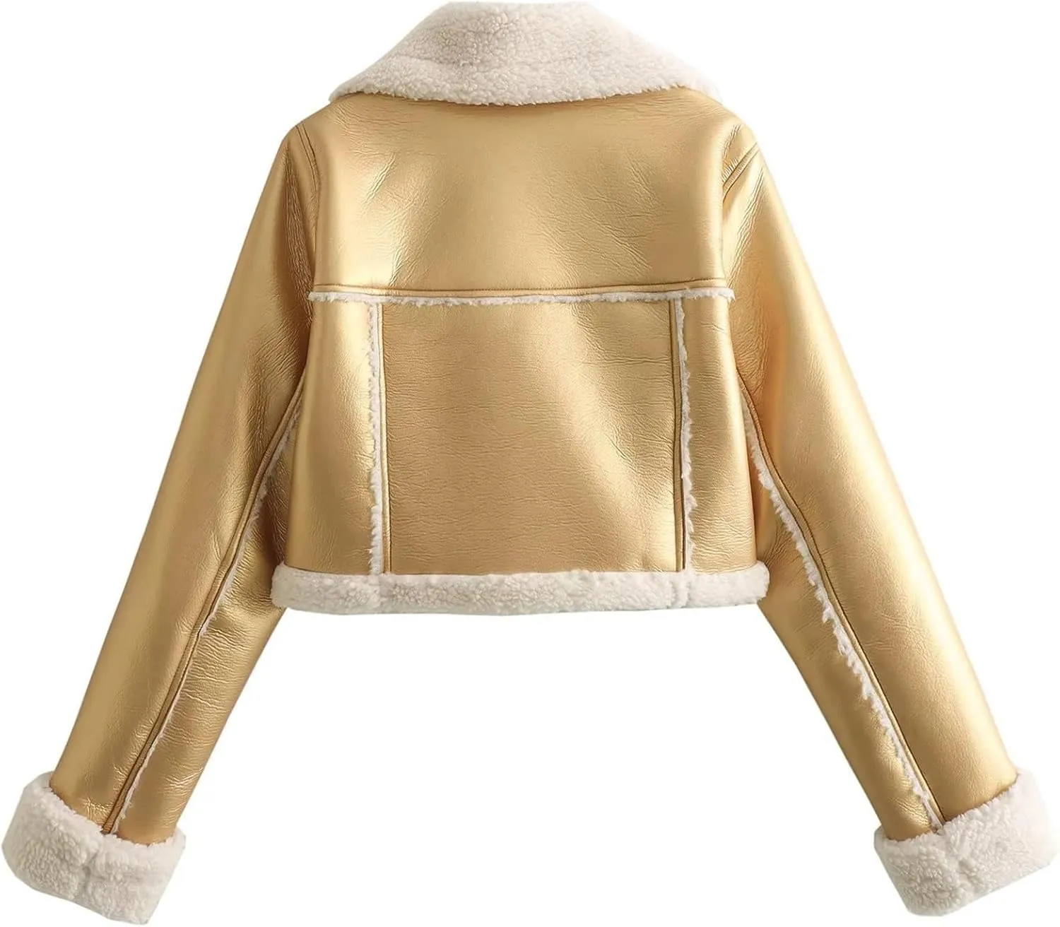 Uillui Women's Faux Shearing Fur Lined Leather Jacket Warm Thick Winter Coat Sherpa Lined Short Moto Biker Short Crop Coats