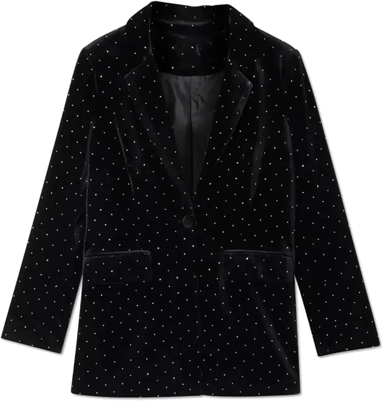 Velvet Blazer Diamonds Jacket for Women Long Sleeve Lapel Work Office Jacket Elegant Open Front Business Outfits
