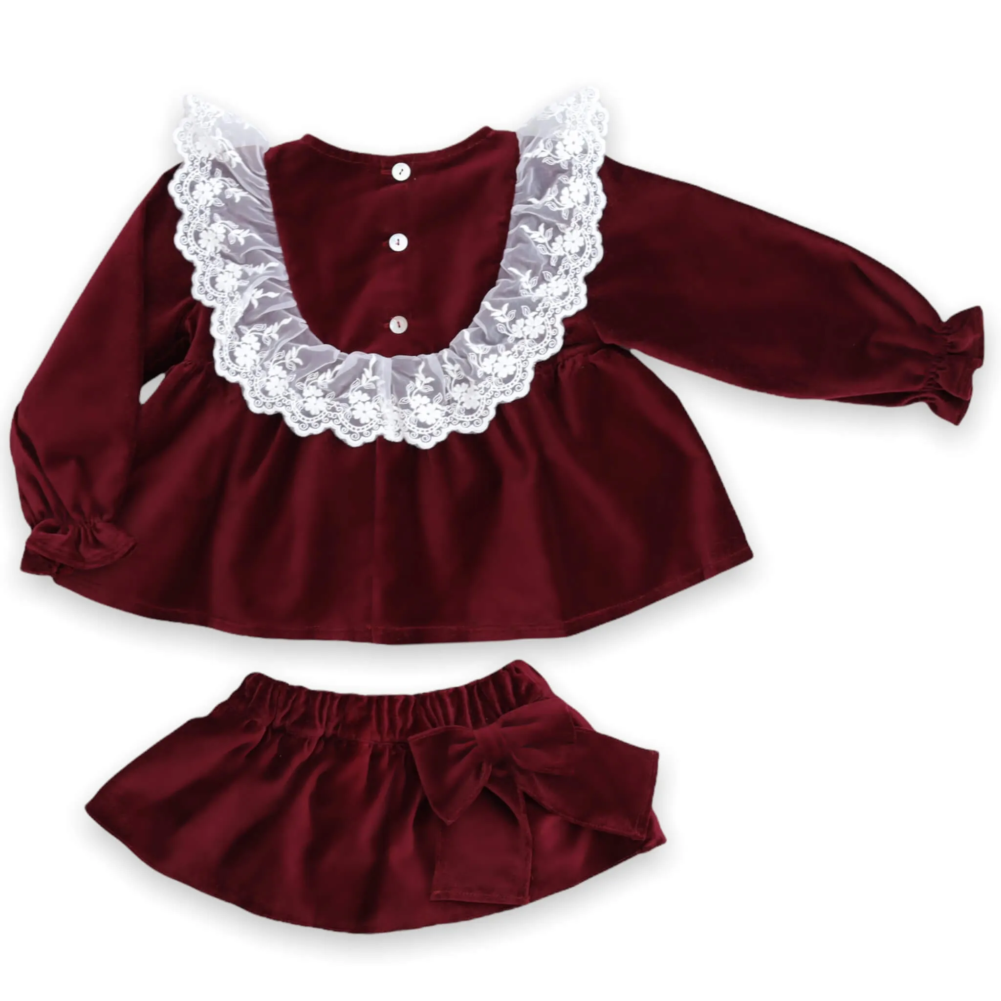 Velvet Top & Bloomer Set - Burgundy