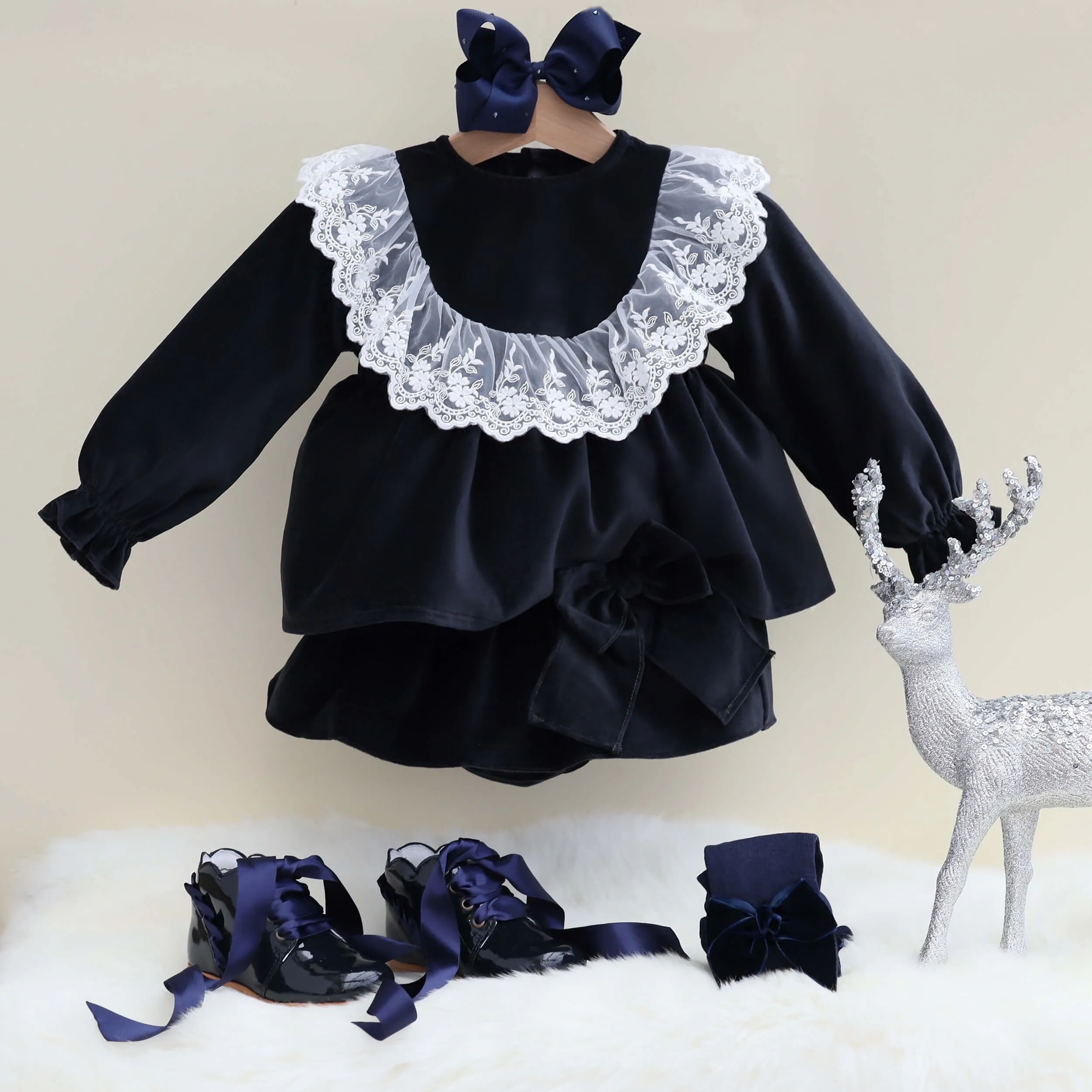 Velvet Top & Bloomer Set - Midnight Blue (12M, 18M)