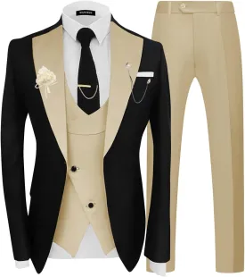 Wangyue 3 Piece Mens Tuxedo Suit Slim Fit Suits for Men Double Breasted Wedding Prom Tuxedos Blazer Vest Pants Sets 2025