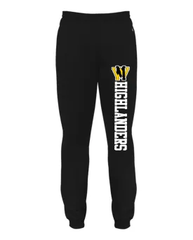 West Milford Fencing Black Badger - Women’s Sport Athletic Fleece Joggers - 1216 w/ WM highlanders Logo down Left Leg.