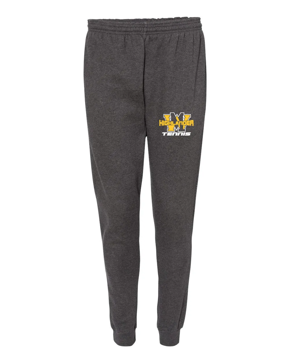 West Milford Tennis Charcoal Badger - Sport Athletic Fleece Joggers - 1215 w/ WM Tennis Logo on Left Hip.