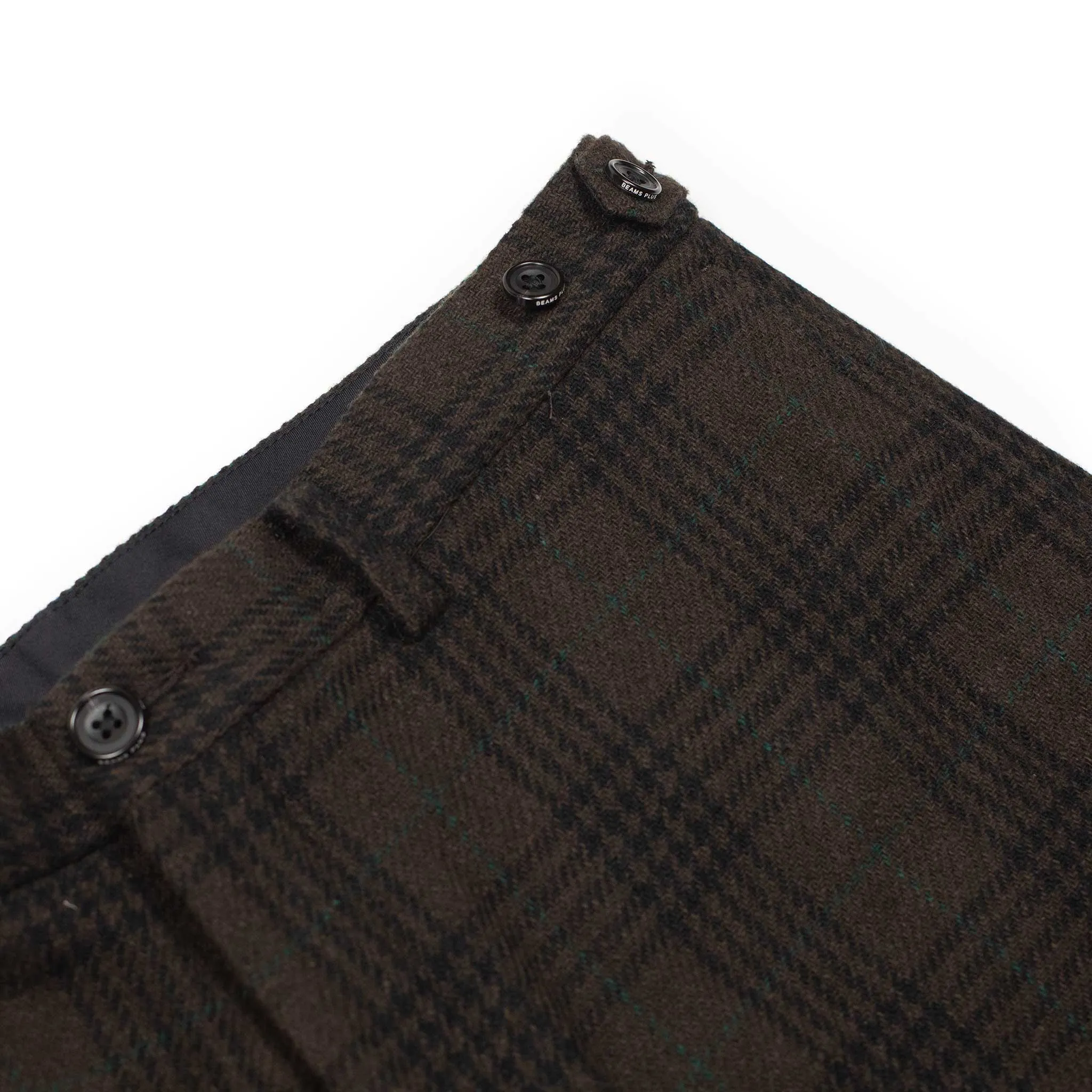 Wide flat front trousers in brown, black and green (separates)