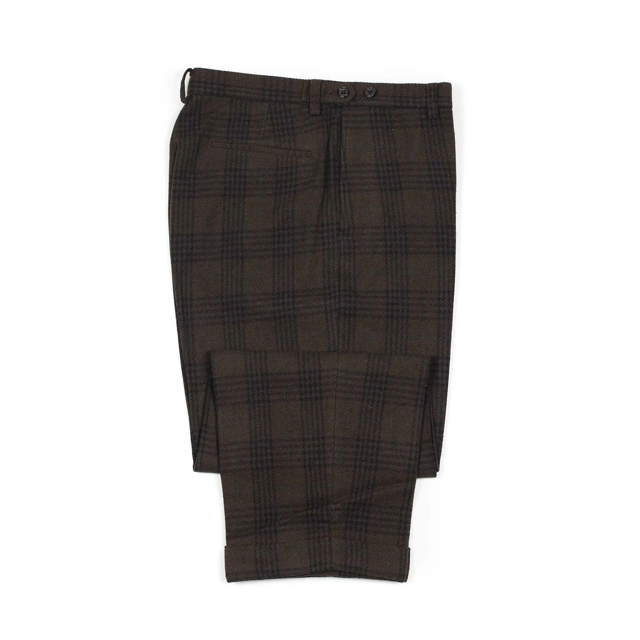 Wide flat front trousers in brown, black and green (separates)