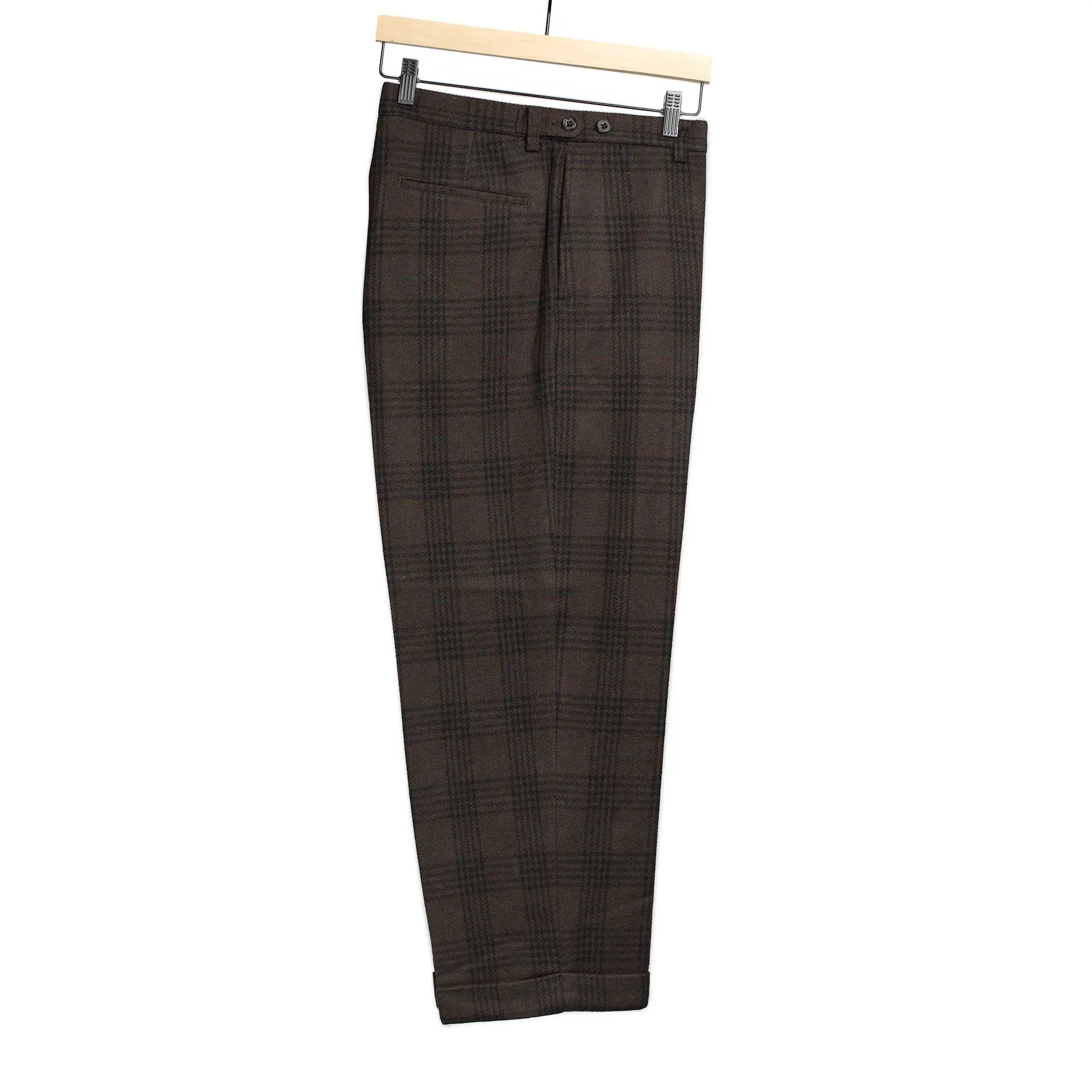 Wide flat front trousers in brown, black and green (separates)