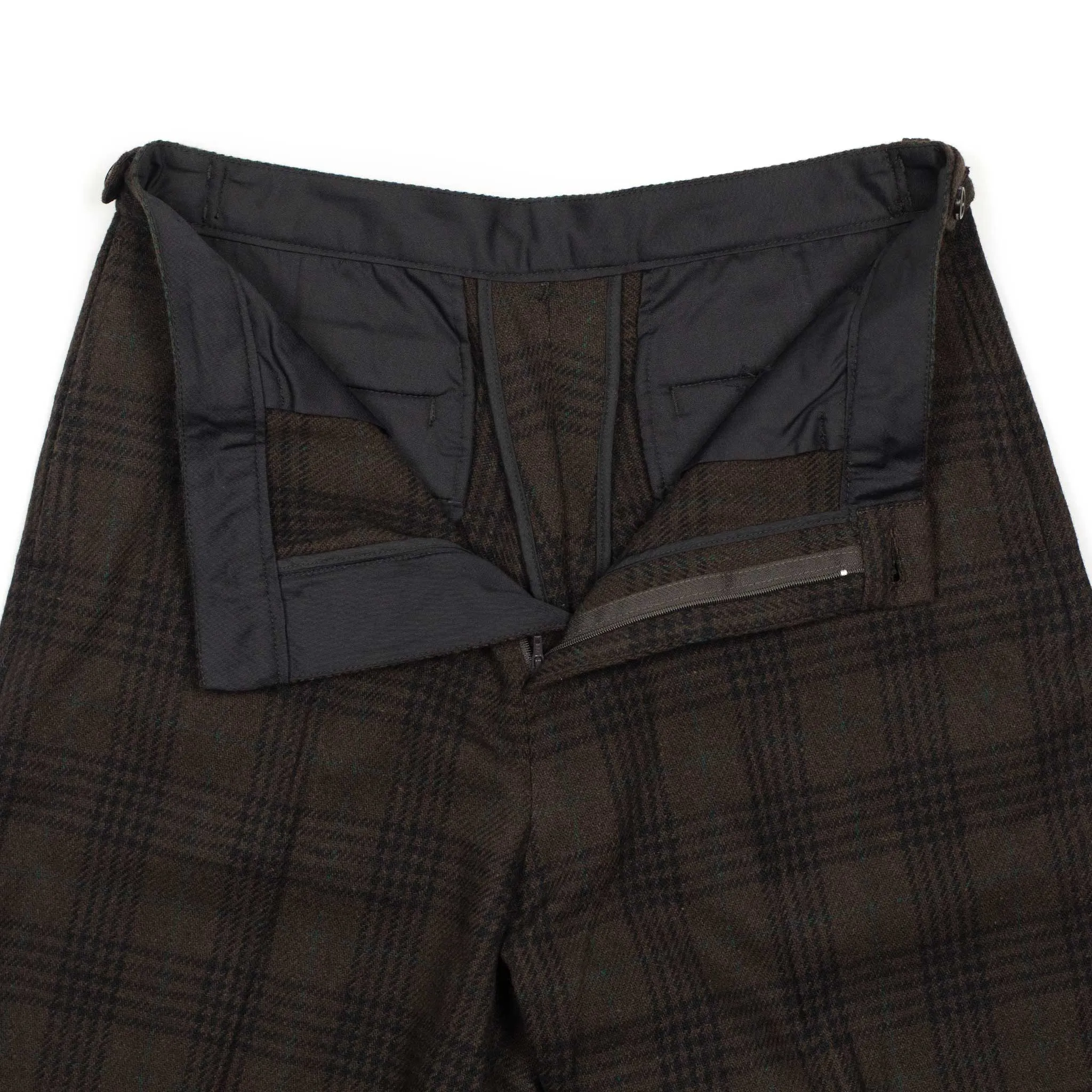 Wide flat front trousers in brown, black and green (separates)