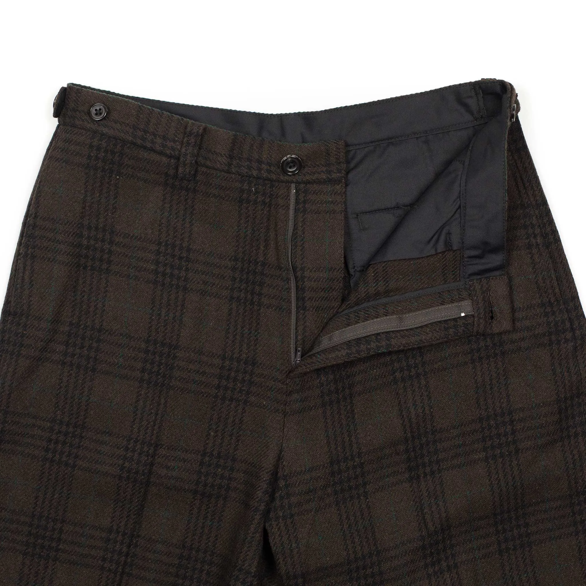 Wide flat front trousers in brown, black and green (separates)