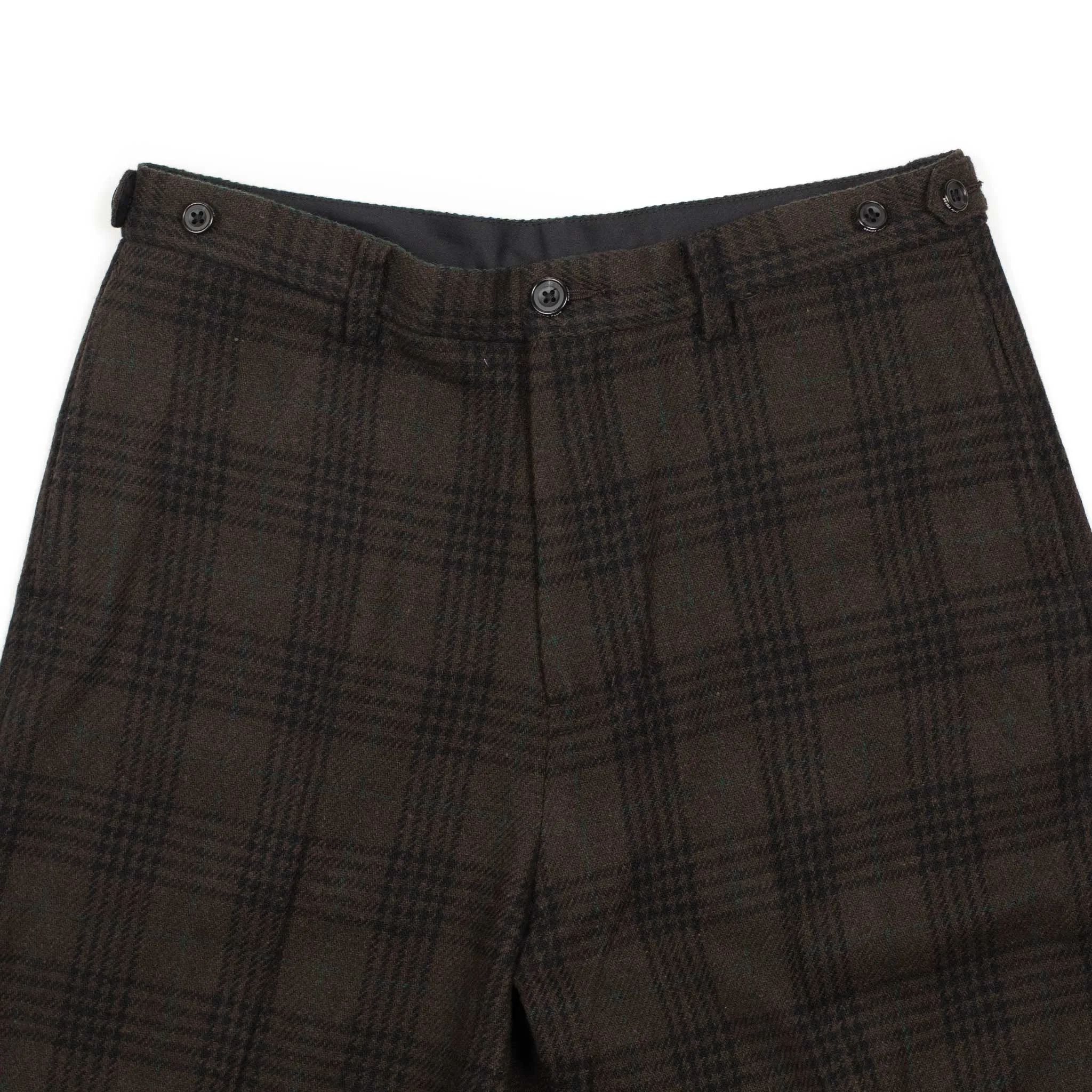 Wide flat front trousers in brown, black and green (separates)