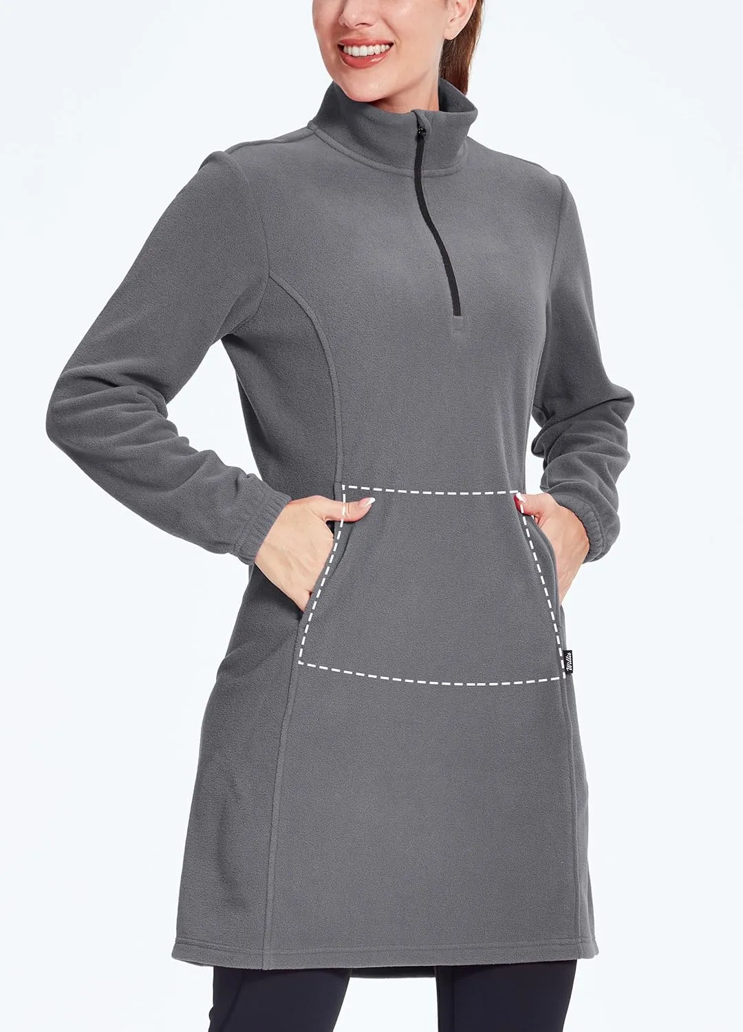 Willit Women's Fleece Dress Sweatshirt Thermal Long Pullover Polar Winter Dress with Pocket