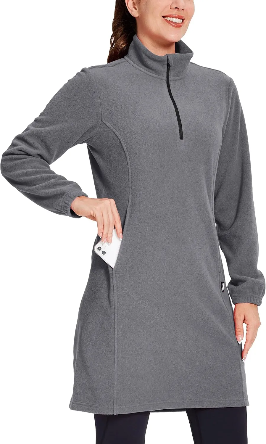Willit Women's Fleece Dress Sweatshirt Thermal Long Pullover Polar Winter Dress with Pocket