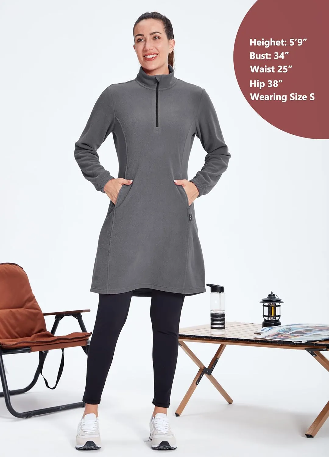 Willit Women's Fleece Dress Sweatshirt Thermal Long Pullover Polar Winter Dress with Pocket