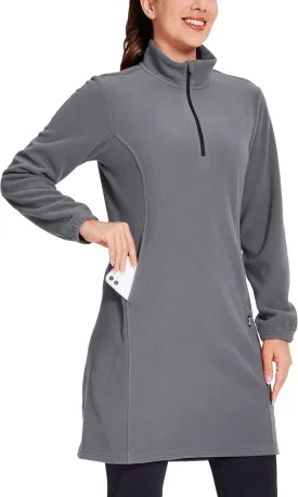 Willit Women's Fleece Dress Sweatshirt Thermal Long Pullover Polar Winter Dress with Pocket