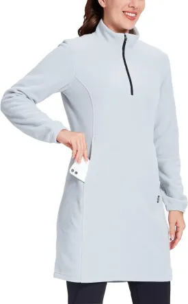 Willit Women's Fleece Dress Sweatshirt Thermal Long Pullover Polar Winter Dress with Pocket