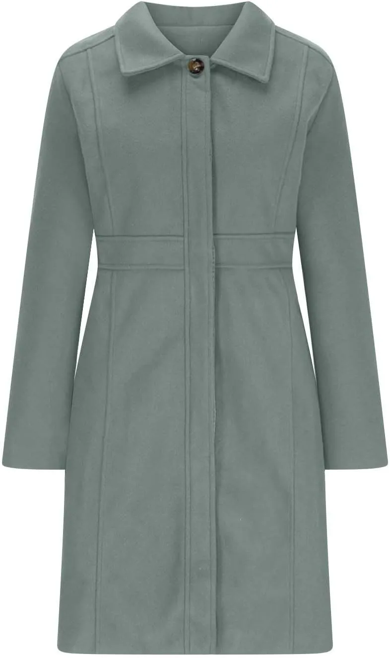 Women Casual Thicken Wool Blend Pea Coat Elegant Long Sleeve Lapel Single Breast Midi Long Trench Coats with Pocket