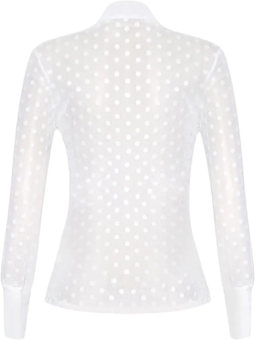 Women's Button Down Shirt Polka Dots Sheer See Through Long Sleeve Blouse