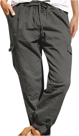 Women's Cargo Pants Tapered Leg Joggers Drawstring High Waist Pants Cotton Casual Hiking Trousers with Pockets