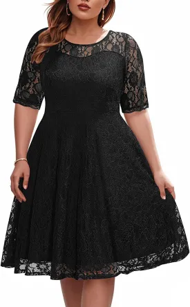 Women's Plus Size Wedding Guest Bridal Shower Semi Formal Cocktail Party Lace V Neck Midi Dress