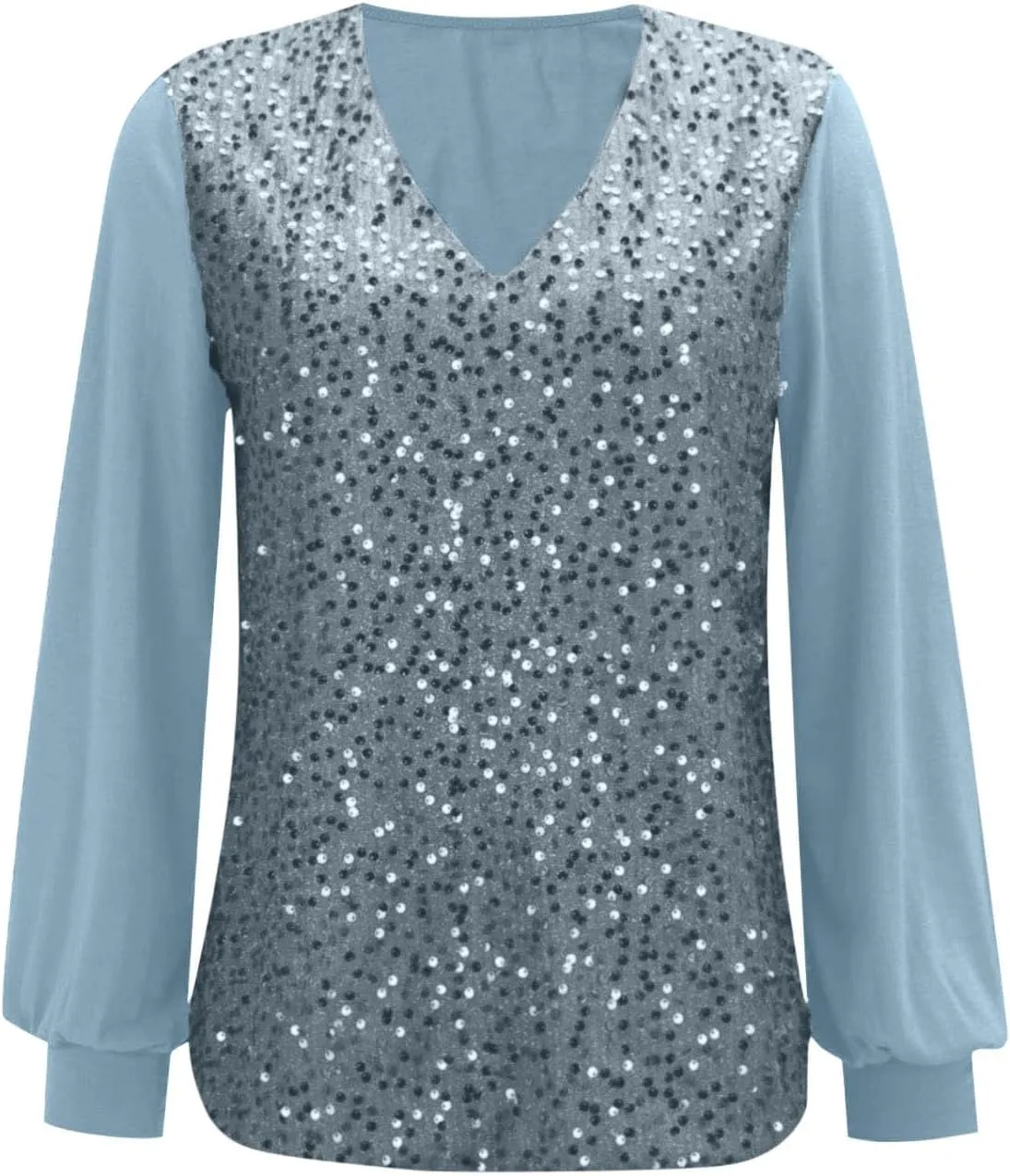 Women's Sequin Tops Sheer Long Sleeve Glitter Sparkly Party Blouse Velvet V-Neck Dressy Tops for Evening Party