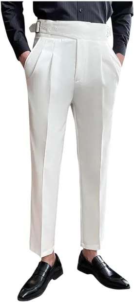 Xiaojmake Mens Italian Style Pants Fold Pleated Tailored Dress Dressy Pants Ankle Length Work Office Business Trouser Slacks