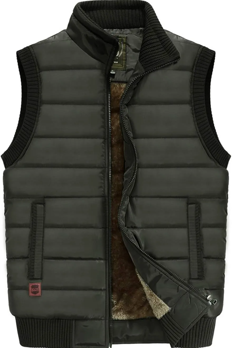 XinYangNi Men's Winter Warm Outdoor Padded Puffer Vest Thick Fleece Lined Sleeveless Jacket