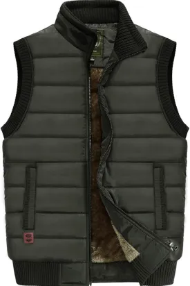 XinYangNi Men's Winter Warm Outdoor Padded Puffer Vest Thick Fleece Lined Sleeveless Jacket
