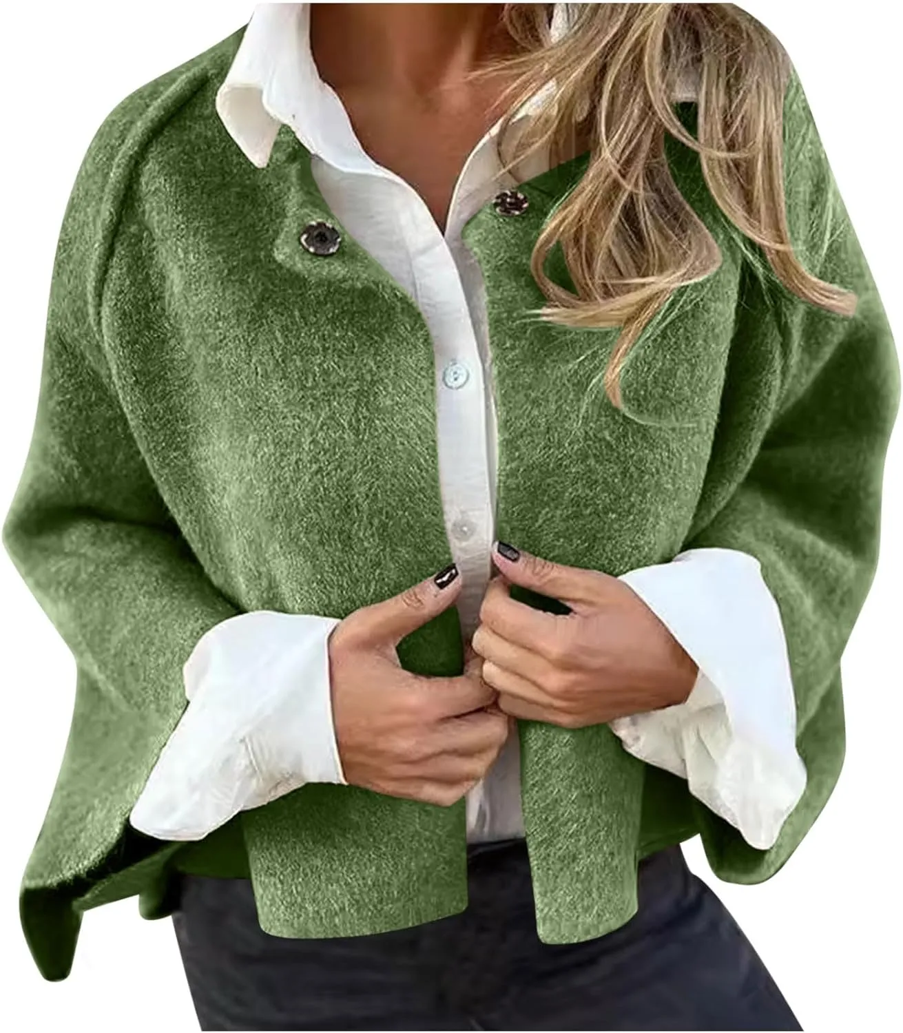 XUNRYAN Womens Trench Coat Wool-Blend Jackets Short Coats Cropped Cardigan Open Front Cape Coat Shawl Wraps Fashion Outerwear